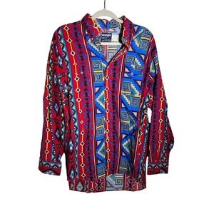 Vintage 90's RODEO Wrangler Mens Cut Western Shirt Red Print Long Sleeve XLT